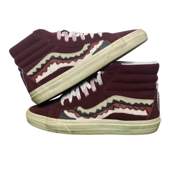 Vans Sk8 Hi Skate High Burgundy Red Athletic Sneakers Shoes Sz 8.5 Custom Paint - Picture 2 of 7